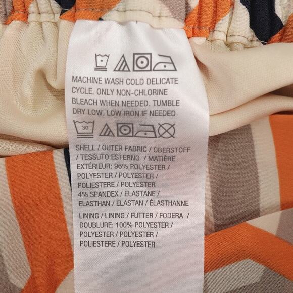 Womens Wide Leg Pants Petite Large Orange Satin Geo-Print Mod Funky Groovy - Picture 14 of 16